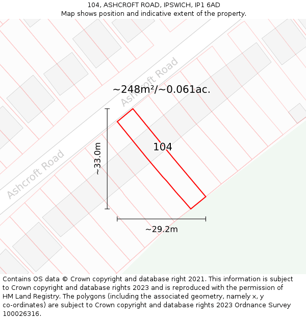 104, ASHCROFT ROAD, IPSWICH, IP1 6AD: Plot and title map