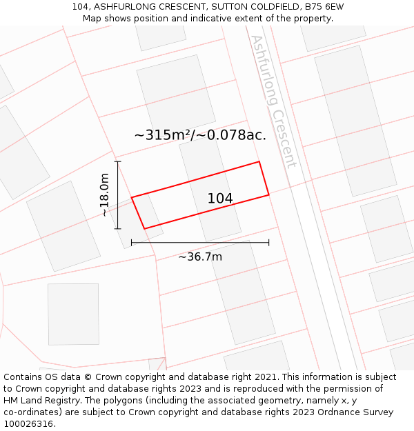 104, ASHFURLONG CRESCENT, SUTTON COLDFIELD, B75 6EW: Plot and title map