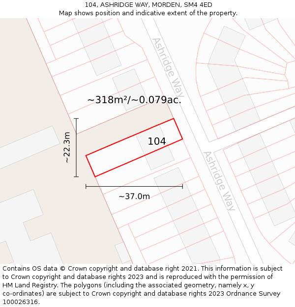104, ASHRIDGE WAY, MORDEN, SM4 4ED: Plot and title map