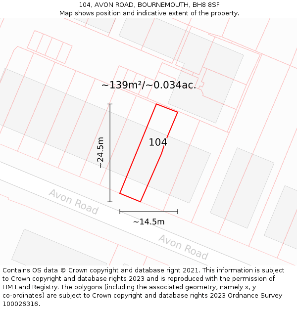 104, AVON ROAD, BOURNEMOUTH, BH8 8SF: Plot and title map