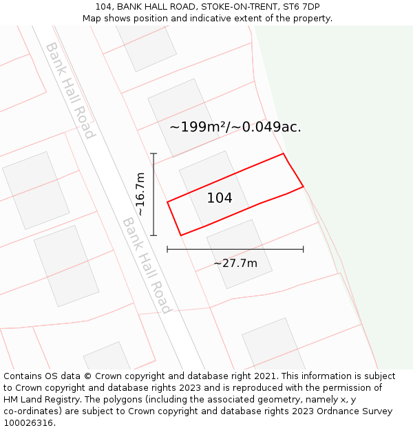 104, BANK HALL ROAD, STOKE-ON-TRENT, ST6 7DP: Plot and title map