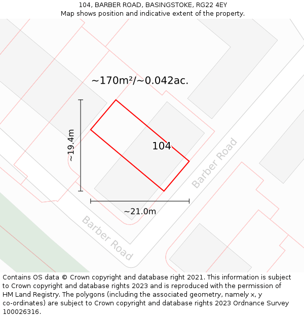 104, BARBER ROAD, BASINGSTOKE, RG22 4EY: Plot and title map