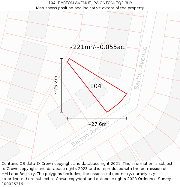 104, BARTON AVENUE, PAIGNTON, TQ3 3HY: Plot and title map