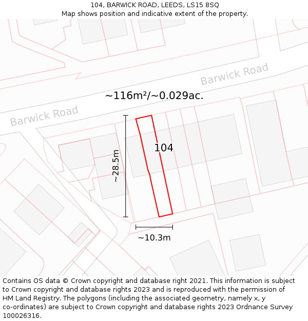 104, BARWICK ROAD, LEEDS, LS15 8SQ: Plot and title map