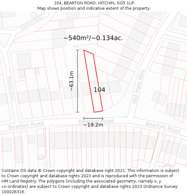 104, BEARTON ROAD, HITCHIN, SG5 1UF: Plot and title map