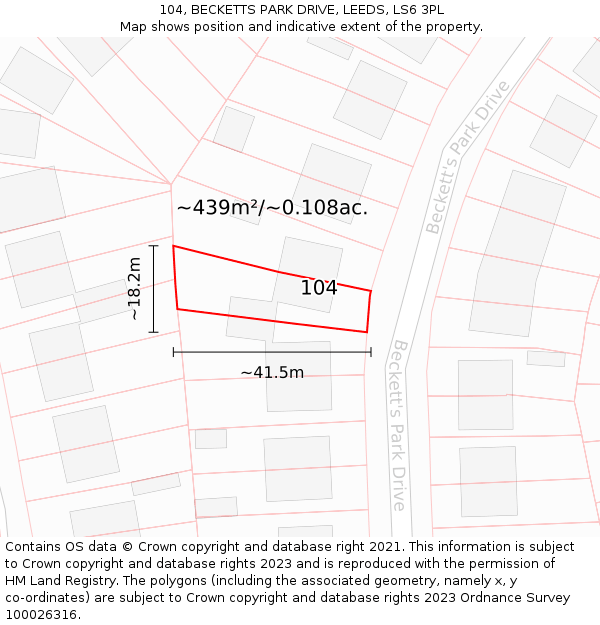 104, BECKETTS PARK DRIVE, LEEDS, LS6 3PL: Plot and title map