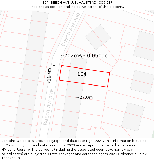 104, BEECH AVENUE, HALSTEAD, CO9 2TR: Plot and title map