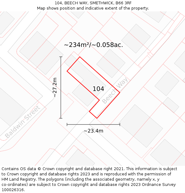 104, BEECH WAY, SMETHWICK, B66 3RF: Plot and title map