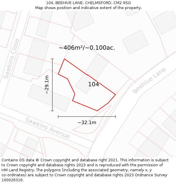 104, BEEHIVE LANE, CHELMSFORD, CM2 9SG: Plot and title map