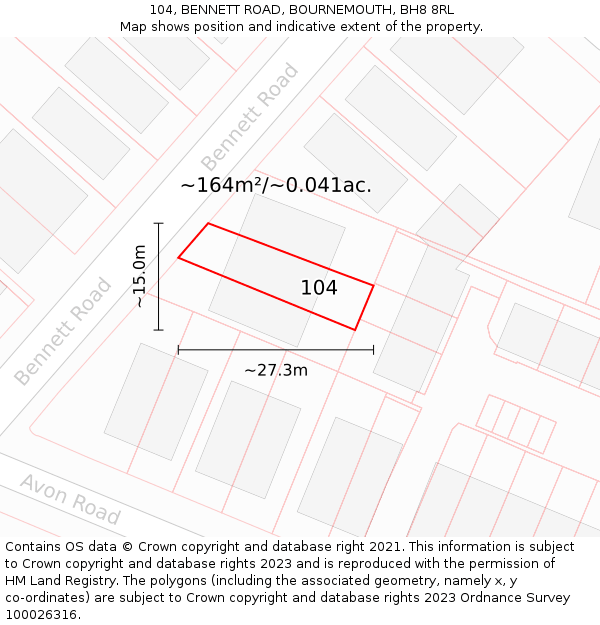 104, BENNETT ROAD, BOURNEMOUTH, BH8 8RL: Plot and title map