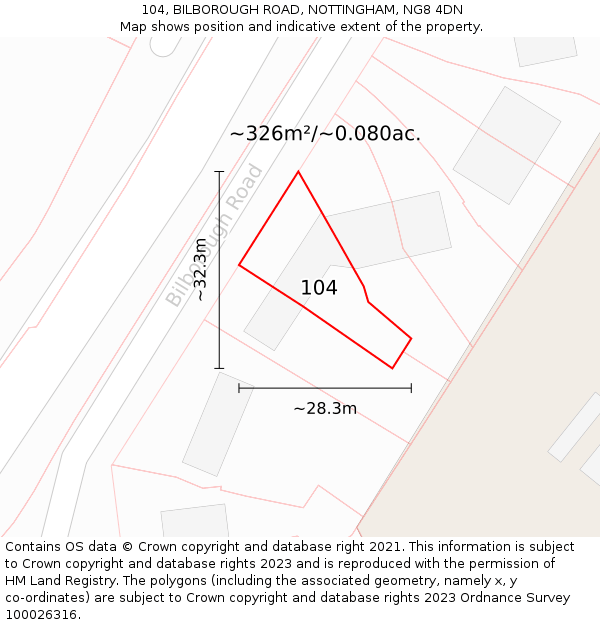 104, BILBOROUGH ROAD, NOTTINGHAM, NG8 4DN: Plot and title map