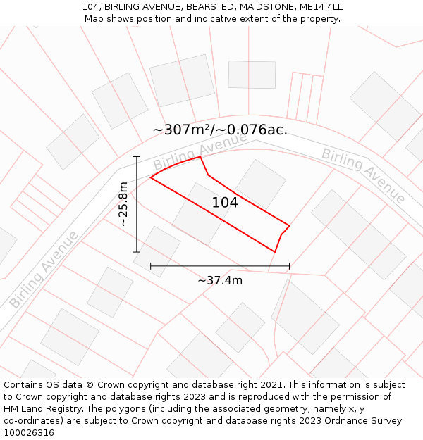 104, BIRLING AVENUE, BEARSTED, MAIDSTONE, ME14 4LL: Plot and title map