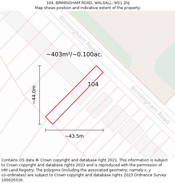 104, BIRMINGHAM ROAD, WALSALL, WS1 2NJ: Plot and title map