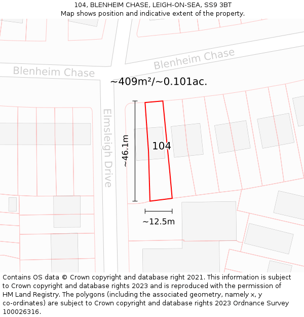 104, BLENHEIM CHASE, LEIGH-ON-SEA, SS9 3BT: Plot and title map