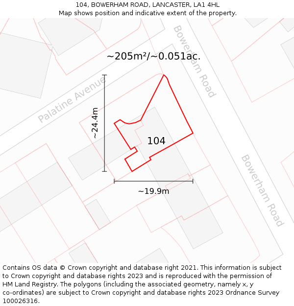 104, BOWERHAM ROAD, LANCASTER, LA1 4HL: Plot and title map