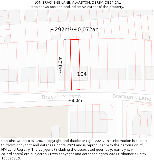 104, BRACKENS LANE, ALVASTON, DERBY, DE24 0AL: Plot and title map
