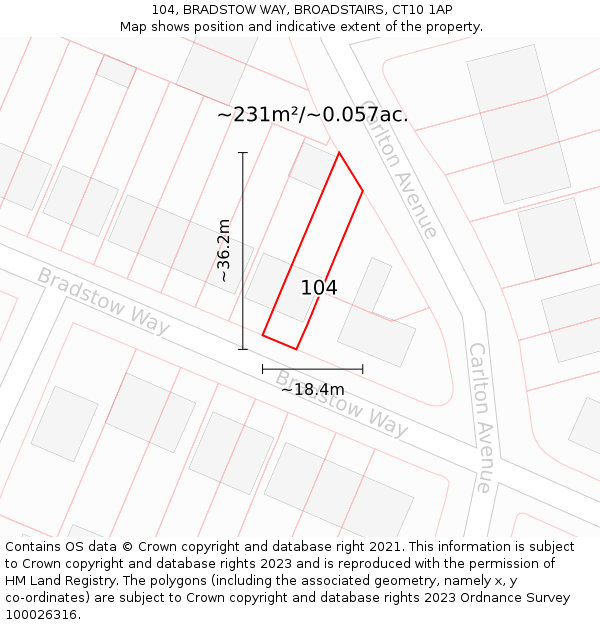 104, BRADSTOW WAY, BROADSTAIRS, CT10 1AP: Plot and title map