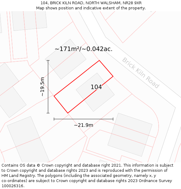 104, BRICK KILN ROAD, NORTH WALSHAM, NR28 9XR: Plot and title map