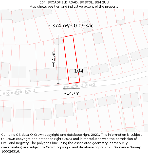 104, BROADFIELD ROAD, BRISTOL, BS4 2UU: Plot and title map