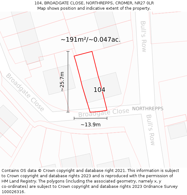 104, BROADGATE CLOSE, NORTHREPPS, CROMER, NR27 0LR: Plot and title map