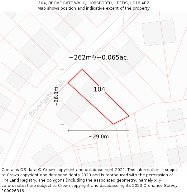 104, BROADGATE WALK, HORSFORTH, LEEDS, LS18 4EZ: Plot and title map