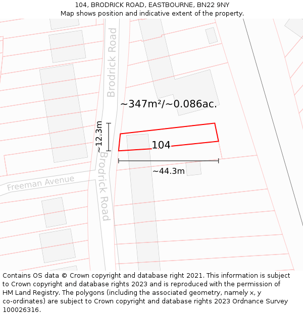 104, BRODRICK ROAD, EASTBOURNE, BN22 9NY: Plot and title map