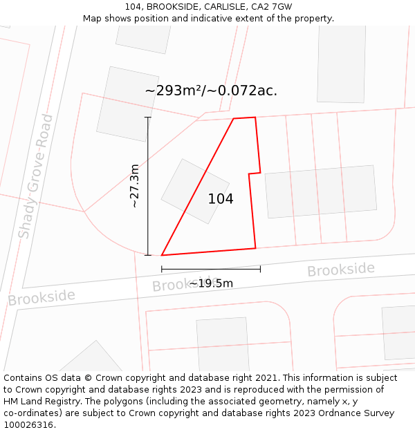 104, BROOKSIDE, CARLISLE, CA2 7GW: Plot and title map
