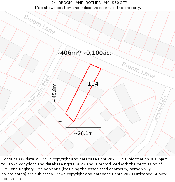 104, BROOM LANE, ROTHERHAM, S60 3EP: Plot and title map