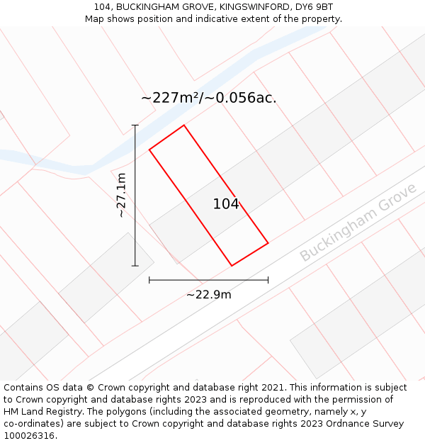 104, BUCKINGHAM GROVE, KINGSWINFORD, DY6 9BT: Plot and title map