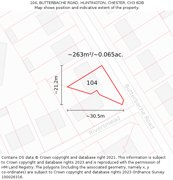 104, BUTTERBACHE ROAD, HUNTINGTON, CHESTER, CH3 6DB: Plot and title map