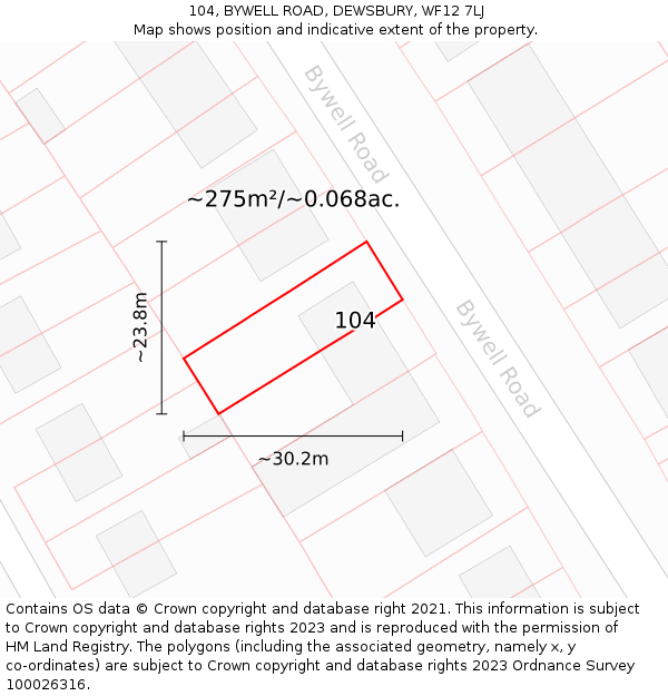 104, BYWELL ROAD, DEWSBURY, WF12 7LJ: Plot and title map