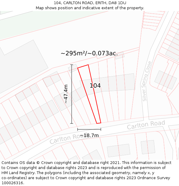 104, CARLTON ROAD, ERITH, DA8 1DU: Plot and title map