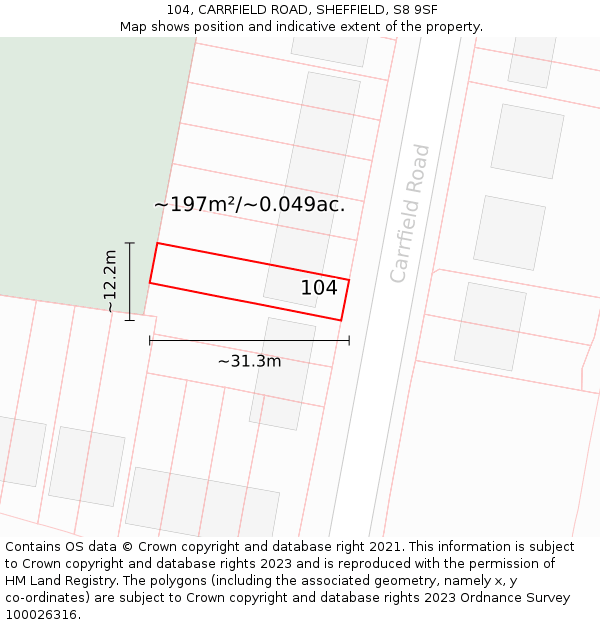 104, CARRFIELD ROAD, SHEFFIELD, S8 9SF: Plot and title map
