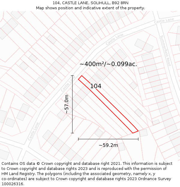 104, CASTLE LANE, SOLIHULL, B92 8RN: Plot and title map