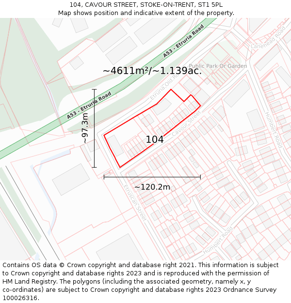 104, CAVOUR STREET, STOKE-ON-TRENT, ST1 5PL: Plot and title map