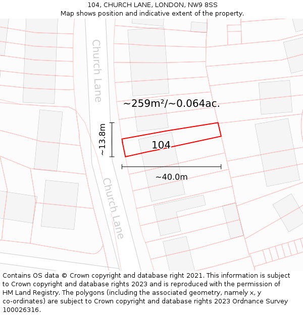 104, CHURCH LANE, LONDON, NW9 8SS: Plot and title map