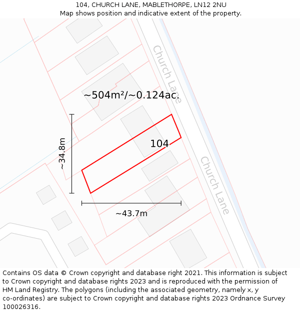 104, CHURCH LANE, MABLETHORPE, LN12 2NU: Plot and title map