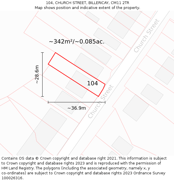 104, CHURCH STREET, BILLERICAY, CM11 2TR: Plot and title map