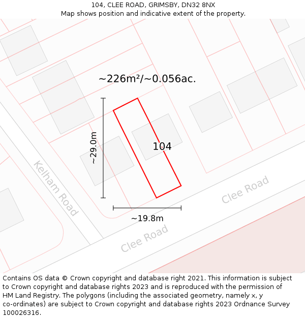 104, CLEE ROAD, GRIMSBY, DN32 8NX: Plot and title map