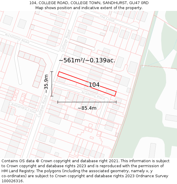 104, COLLEGE ROAD, COLLEGE TOWN, SANDHURST, GU47 0RD: Plot and title map