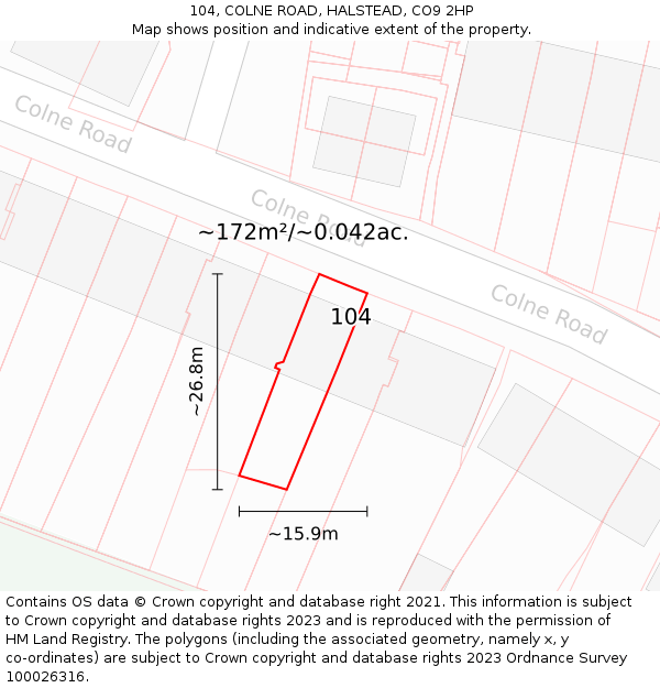 104, COLNE ROAD, HALSTEAD, CO9 2HP: Plot and title map