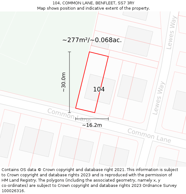 104, COMMON LANE, BENFLEET, SS7 3RY: Plot and title map
