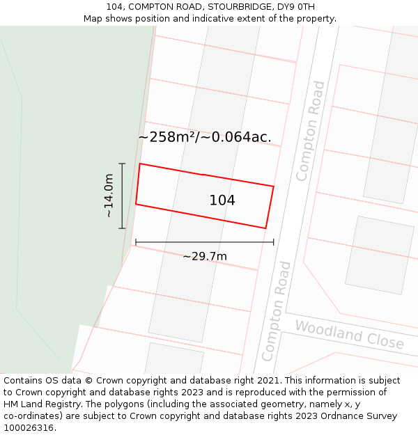 104, COMPTON ROAD, STOURBRIDGE, DY9 0TH: Plot and title map