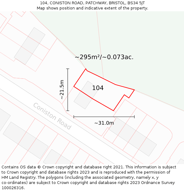 104, CONISTON ROAD, PATCHWAY, BRISTOL, BS34 5JT: Plot and title map