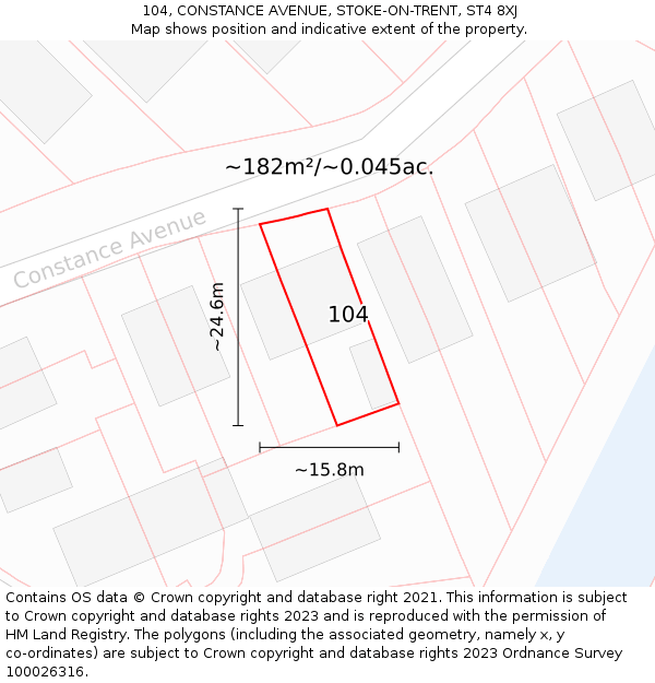 104, CONSTANCE AVENUE, STOKE-ON-TRENT, ST4 8XJ: Plot and title map