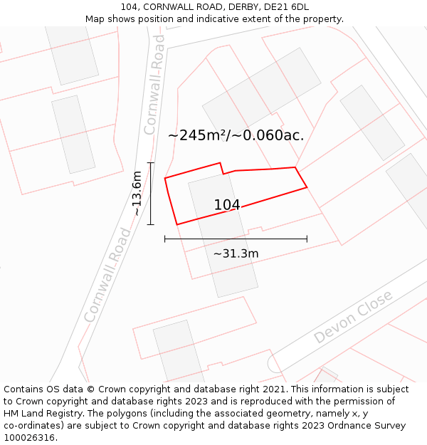 104, CORNWALL ROAD, DERBY, DE21 6DL: Plot and title map