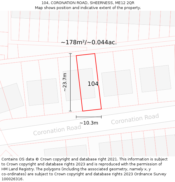 104, CORONATION ROAD, SHEERNESS, ME12 2QR: Plot and title map