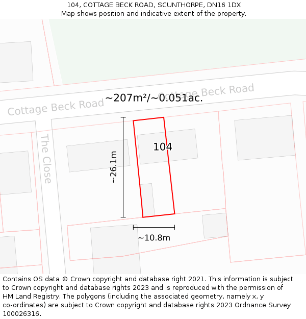 104, COTTAGE BECK ROAD, SCUNTHORPE, DN16 1DX: Plot and title map