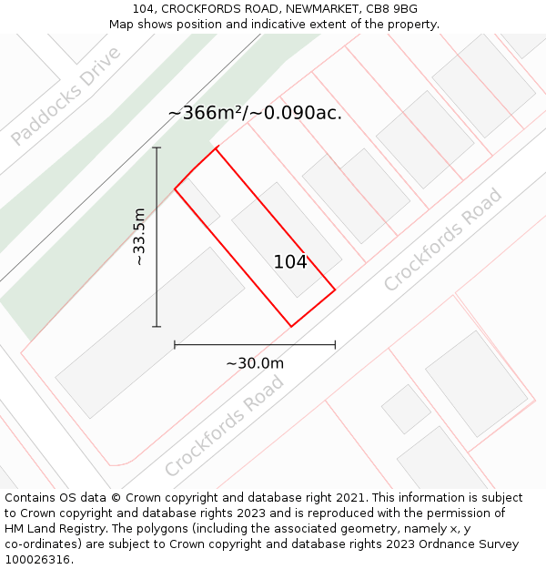 104, CROCKFORDS ROAD, NEWMARKET, CB8 9BG: Plot and title map