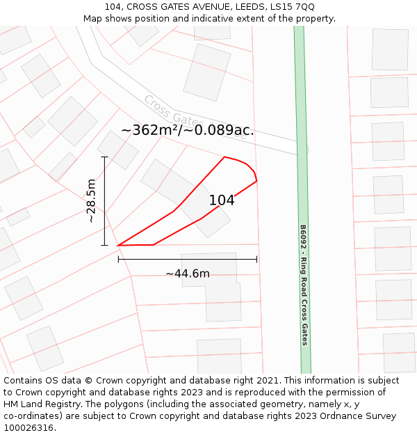 104, CROSS GATES AVENUE, LEEDS, LS15 7QQ: Plot and title map